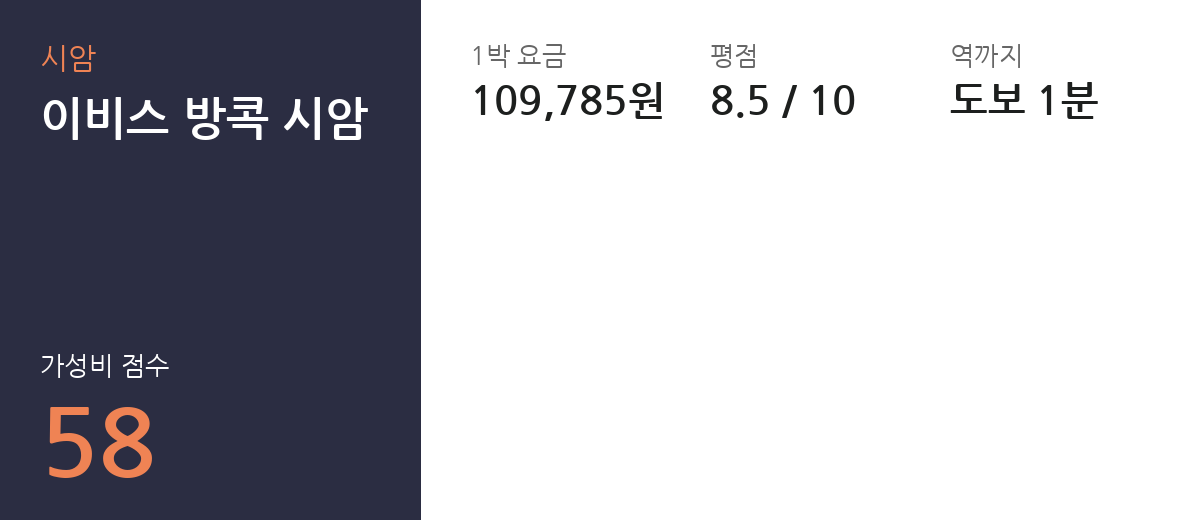이비스 방콕 시암 요금·평점·역 거리 요약